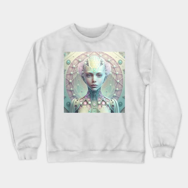 Portrait in Pastel Colors of A Fractal Robot Crewneck Sweatshirt by daniel4510